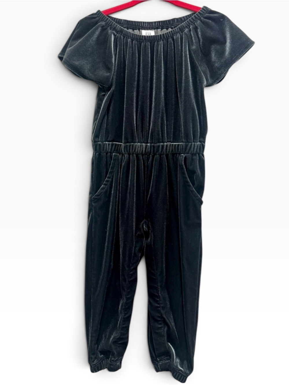 Baby Gap Dark Grey Velvet Off Shoulder Jumpsuit Romper 2T